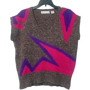 Vintage 80s Geo V-Neck Wool Sweater